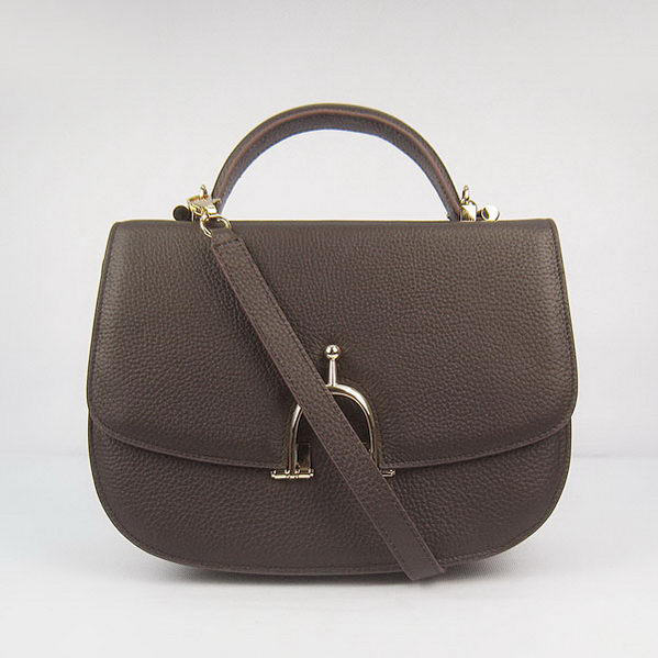 H8088 Hermes Stirrup Shoulder Bag in pelle di vitello marrone oro